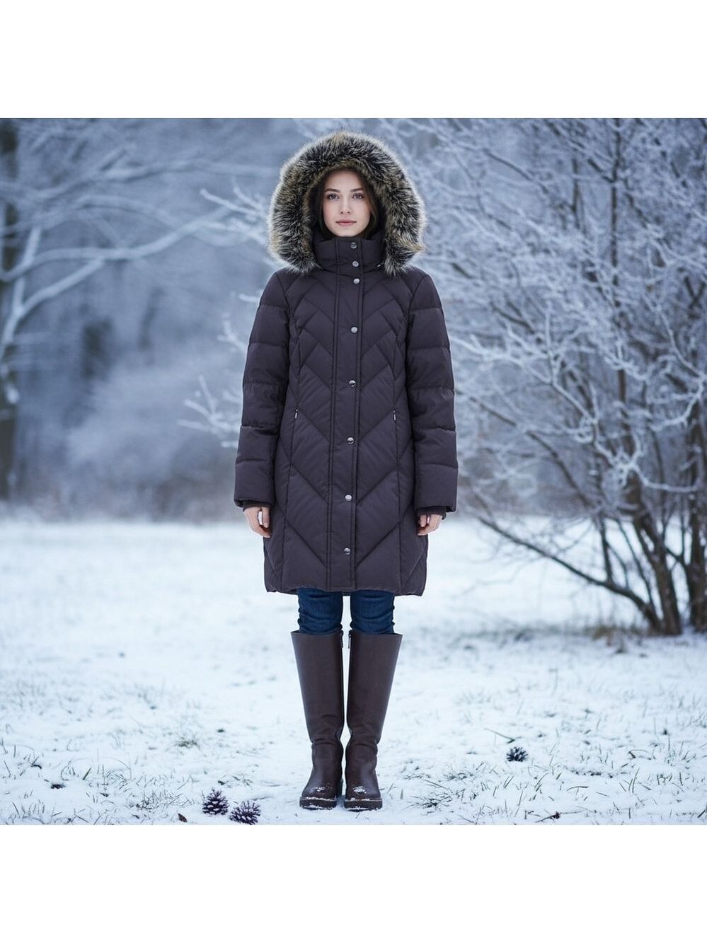 LONDON fog black faux fur hooded jacket size large